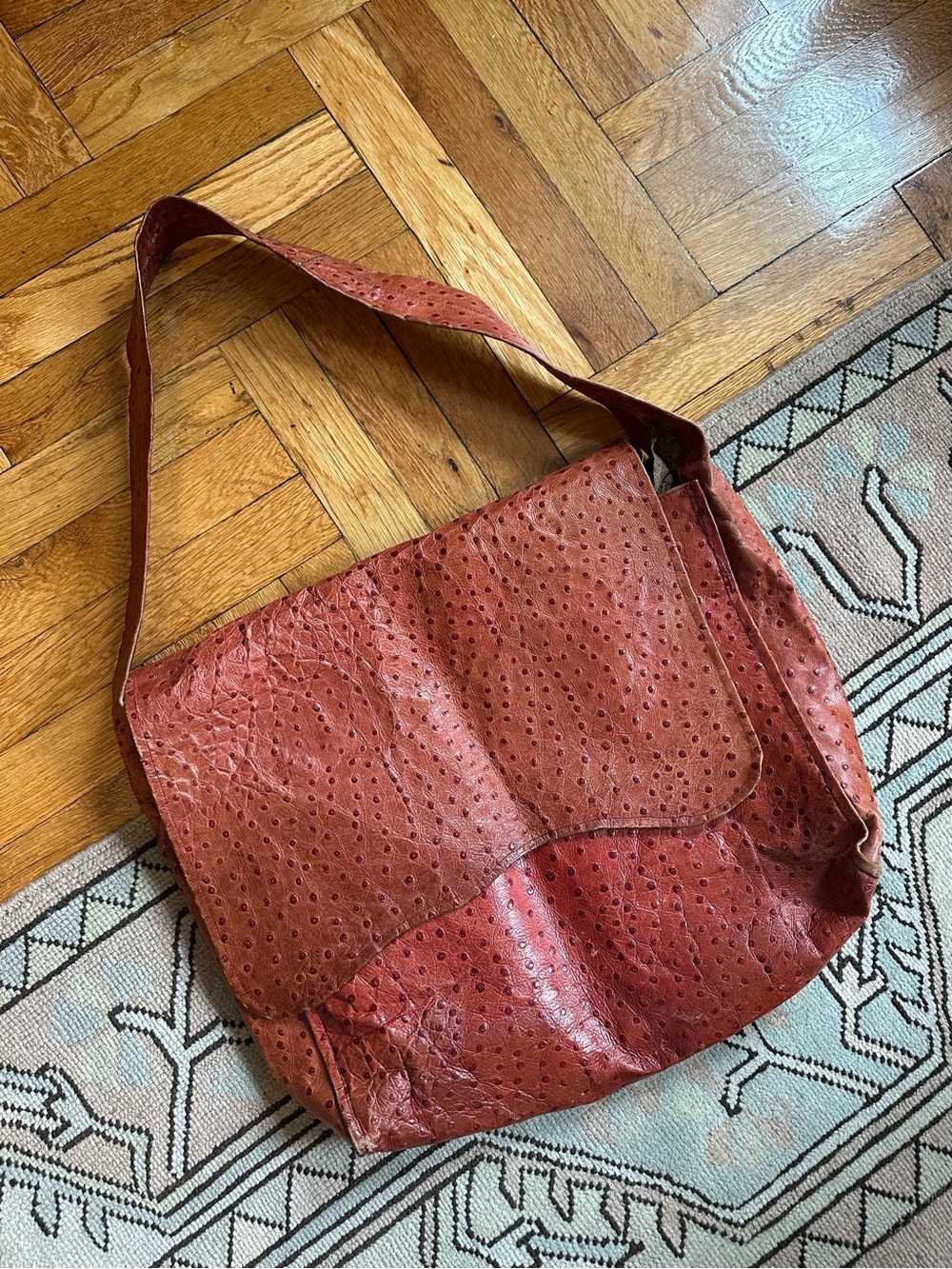 Vintage handmade Ostrich leather bag